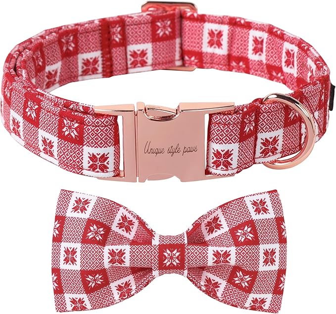 Unique Style Paws Christmas Day Dog Collar with Bow Christmas Red Papercut Cotton Puppy Collars for Small Medium Large Dogs