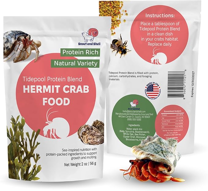 Snout and Shell Tidepool Protein Blend Hermit Crab Food – High Protein, Natural Sea-Inspired Variety, Supports Growth & Molting – 2 oz / 56 g