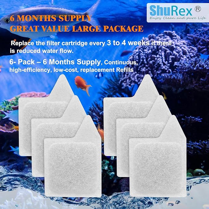 6 Pack Replacement Filter Cartridges XS for Tetra Whisper Extra Small Fish Tanks Filter; Refilled Filter Cartridges XS for Aquarium Kits Less 3 Gallons