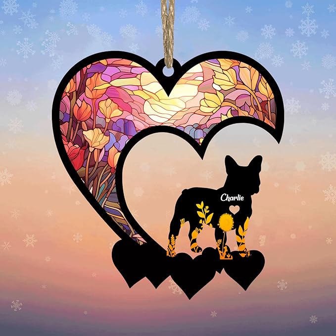 Lovely POD French Bulldog Frenchie Suncatcher Ornaments, Personalized French Bulldog Frenchie Memorial with Name, Dogs Loss Ornaments, Dog Remembrance Gift, Dog Memory, Loss of Dogs Sympathy Gifts