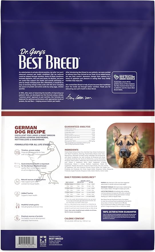 Best Breed Dr. Gary's German Dog Diet Made in USA [Natural Dry Dog Food] - 28lbs, Dark Brown, Medium