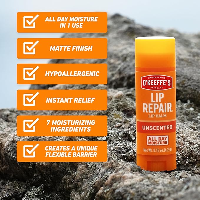 O'Keeffe's Lip Repair Unscented Lip Balm for Dry, Cracked Lips - Stick (3 Pack) - Moisturizer for Very Dry Lips