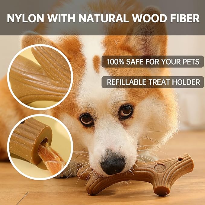 POPET Dog Chew Toys Bundle – Corn Dental Stick & Splinter-Free Antler Wood Toy, Tough Squeaky Interactive Toys for Puppies to Large Breeds, Indoor Outdoor Use