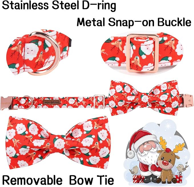 Unique Style Paws Christmas Day Dog Collar with Bow Christmas Tree Cotton Puppy Collars for Small Medium Large Dogs