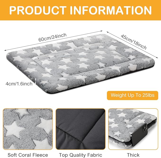 VitalCozy 4 Pcs Winter Dog Crate Pads, Ultra Soft Warm Washable Dog Cat Bed Mat for Pet Crate Comfortable Replaceable Reversible Kennel Pad for Small, Medium, Large Dogs(18 x 24 x 1.6 Inch,Gray)