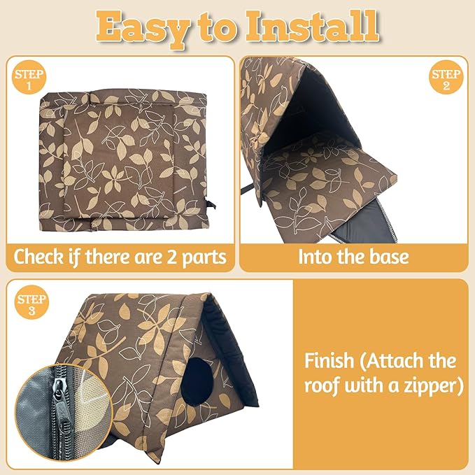 Fhiny Stray Cats Shelter, Waterproof Outdoor Cat House Foldable Warm Pet Cave for Winter Wild Animal Tent Bed Anti-Slip Kitten Cave for Feral Cat Dog Puppy Weatherproof (S, Brown)