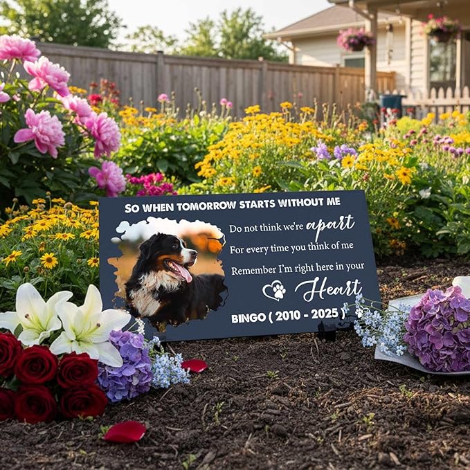 Personalized Dog Headstone Printed in The US, Dog Tombstone for Indoor and Outdoor, Customized Pet Memorial Stone with Photo, Name and Date for Beloved Pet, Black Granite