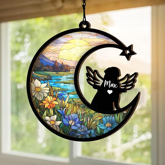Chillever Pug Memorial Suncatcher – Personalized Pet Loss Ornament, Dog Breed Keepsake