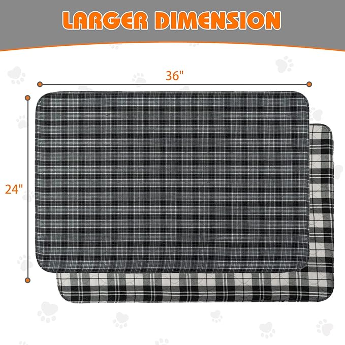 KOOLTAIL Washable Pee Pads for Dogs - Waterproof & Non-Slip Plaid Puppy Potty Training Pads, Reusable Whelping Pads, Dog Food Feeding Mat,Black & Grey