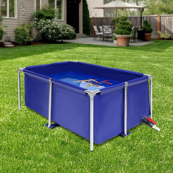 Portable Fish Tank, Foldable Koi Pond Stainless Steel Frame, Large 120x80x50cm Canvas Fish Pond with Drain Valve, Waterproof Home Aquarium & Aquaculture Tank