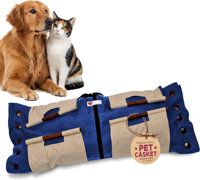 Cocoon® - Eco-Friendly Pet Burial & Cremation Ceremony Kit (Premium Wool) - Casket for Dogs and Cats (Choose Size & Color) (Large, Indigo)