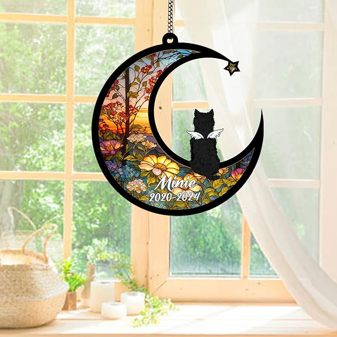 Personalized Westie (Black) Sun Catcher, Dog Memorial Gifts, Custom Westie (Black) with Wings Ornament Christmas Tree, Loss of Dog Sympathy Gift Memorial Suncatchers