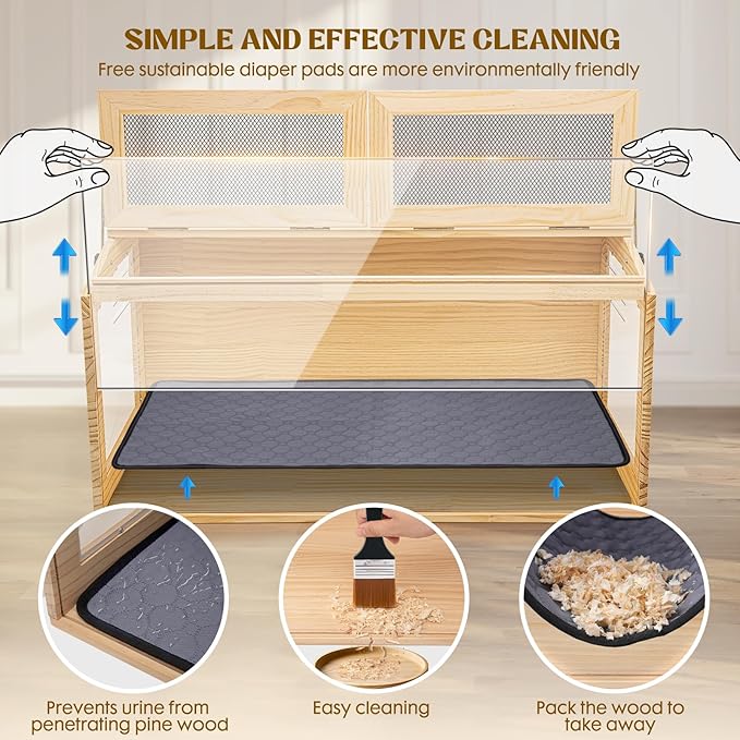 Hamster Cage 40" Wooden Chewproof, 270° View Large Habitat with Bite-Proof Metal Mesh & Top Dual Access Doors, Acrylic Sheets & Solid Build for Dwarf Syrian Hamsters/Gerbils/Guinea Pigs/Chinchillas