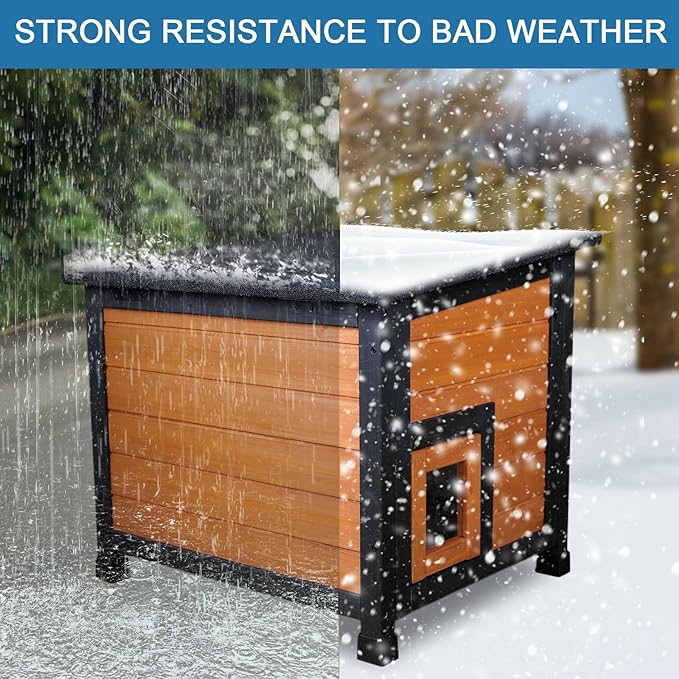 Outdoor Cat House Insulated Feral Cat Shelter Weatherproof Outside Cat House for Indoor Outdoor Winter Stray Cats with All-Round Foam 2 Escape Door Openable Waterproof Roof & Elevated Floor