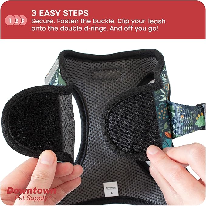 Downtown Pet Supply Step-in Dog Harness – No Pull, Adjustable Padded Mesh with Reflective Trim, Secure Buckle Strap – Comfortable & Breathable Small Dog Harness, Small, Dinosaur