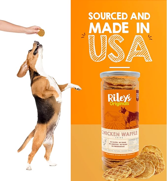 Riley's Waffles Chicken Chips - USA Sourced Chicken Dog Treats - Single Ingredient Healthy Dog Treats - Dehydrated Jerky for Dogs Made in The USA - 5.5 oz
