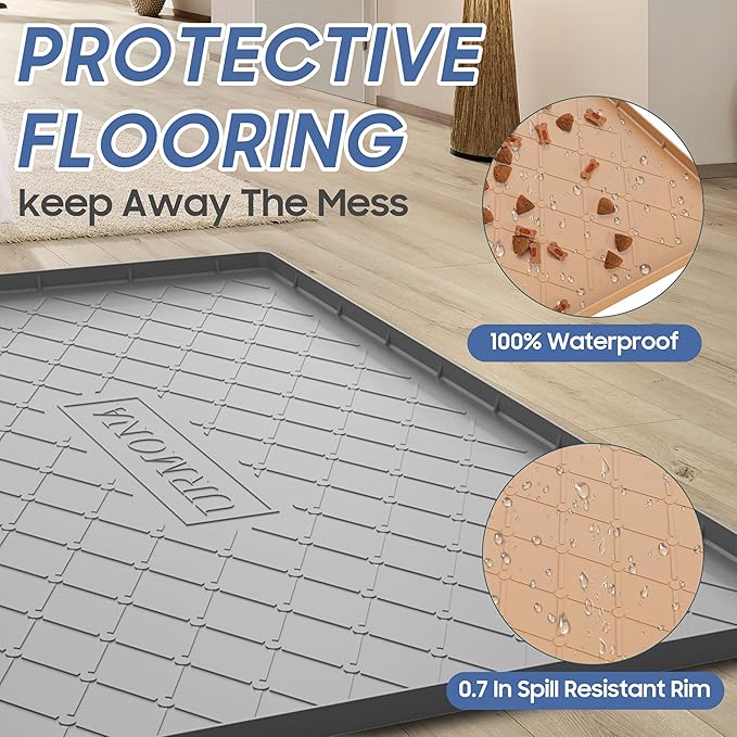 URMONA Large Dog Food Mat, 40" x 22" Waterproof Dog Cat Mat with Raised Edges, Silicone Pet Mat, Protects Floors, Easy to Clean