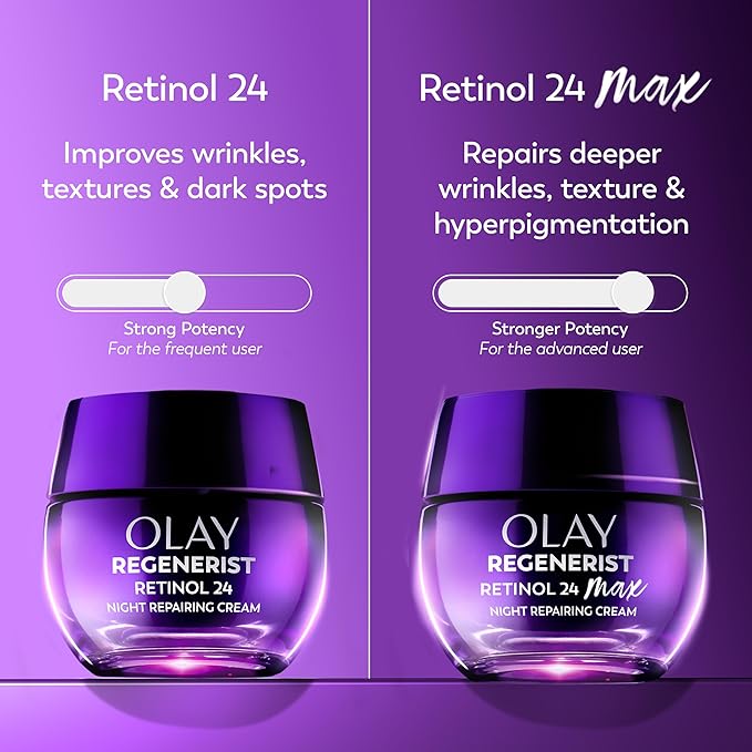Olay Retinol Night Cream for Women,MAX,Anti-Aging Face Mousturizer,Fragrance-Free,Non Greasy - Anti-Wrinkle,Smooth Fine Lines,Hydrating Skin Care - Triple Collagen Cream,Niacinamide,1.7oz,(Pack of 2)
