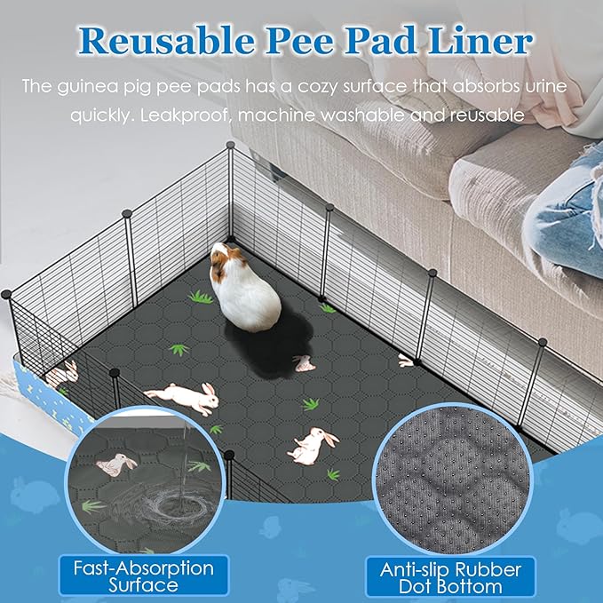 Guinea Pig Cages with Tarp and Bedding Pee Pad Liner, 2-Story Large Guinea Pig Playpen C&C Loft Cage for 2 Rabbit Bunny Chinchilla Small Animal Habitat for Indoor