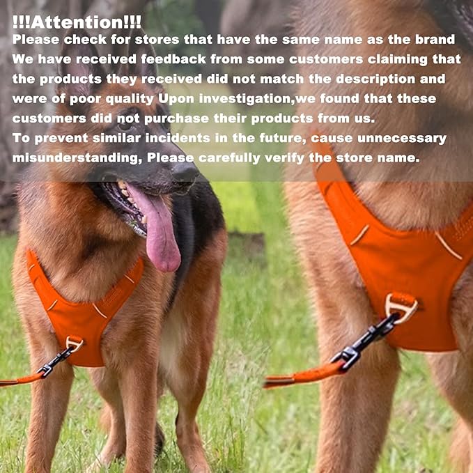 No Pull Dog Harness for Large Dogs, Adjustable, Reflective Breathable Padded Vest with 2 Metal Leash Clips and Handle for Control or Car Seatbelt Use, Orange, L