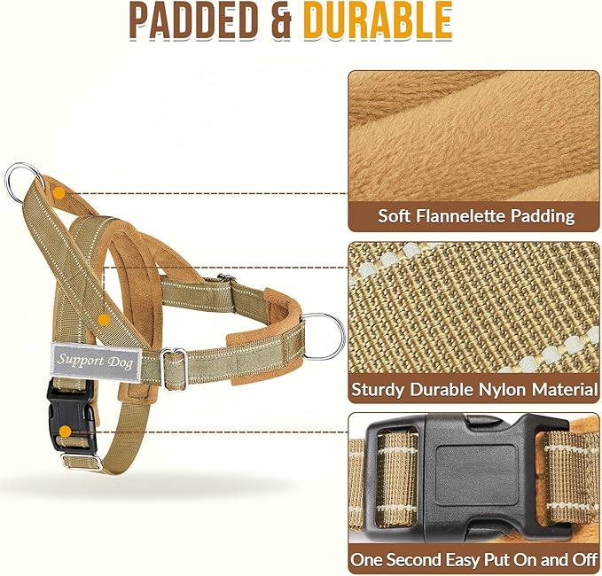Lukovee No Pull Dog Harness & Leash Set - Heavy Duty Dog Vest Harness with Soft Padded for Medium Large Dogs, Adjustable Reflective Tactical Pet Harness for Easy Walk and Training (XL, Yellow)