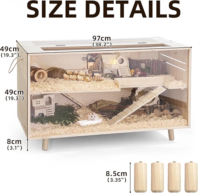 Pine Small Animals Houses&Habitats Chewproof, 40" Pine Guinea Pig Cage Hamster Cage for Small Animals (40" Large, Short-Legged Stick)