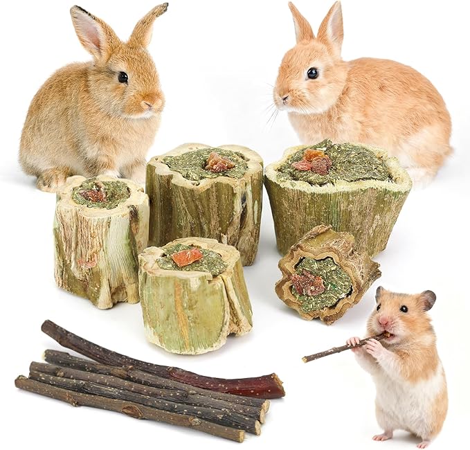 3.5oz Rabbit Chew Toys for Teeth，Bunny Papaya Wood Chew Toys Guinea Pig Treats with Apple Stick for Rabbits Guinea Pigs Hamsters Chinchillas Gerbils Prevent Teeth Overgrowth (3.5 oz, Fruit)