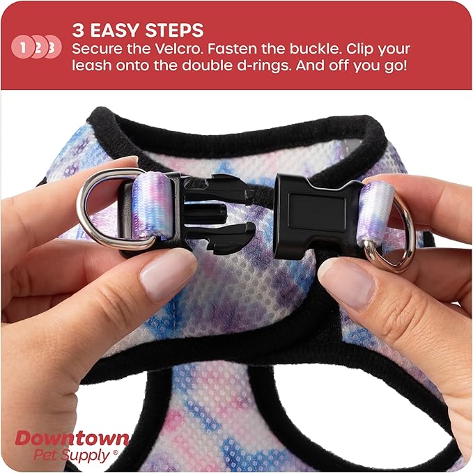 Downtown Pet Supply Step-in Dog Harness – No Pull, Adjustable Padded Mesh with Reflective Trim, Secure Buckle Strap – Comfortable & Breathable Small Dog Harness, Medium, Tye Die