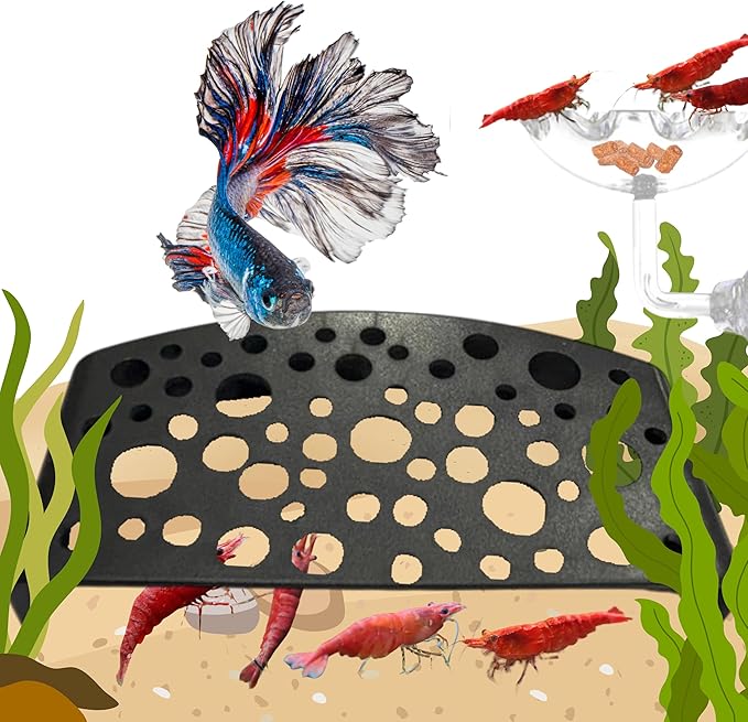Aquarium Shrimp Hideout with Feeding Tray set, Shrimps Hides with Mini Fish Bowl, Shrimp Tunnel Aquarium Cave and Feeder Dish, Shrimps Shelter and Breeding Supplies, Small Fish Tank Accessories (Cave)