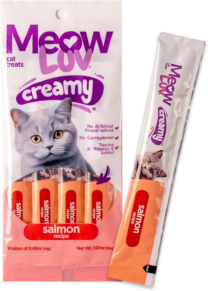 Ultra Chewy Meow Luv Salmon and Tuna Lickable Cat Treats - Delicious Squeezable Cat Treats - Carrageenan Free - No Artificial Preservatives - Irresistible Snack - 0.5 Ounce Tubes (Pack of 8)