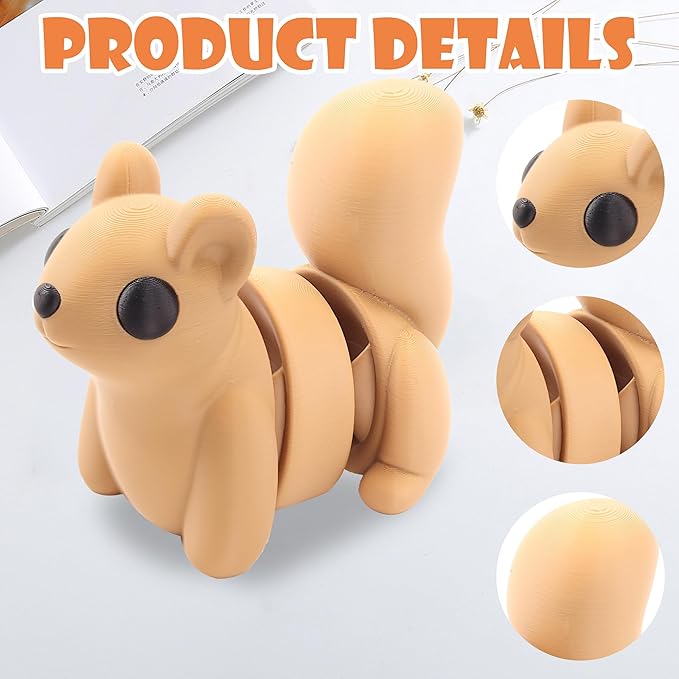 5.5IN 3D Printed Animals for Kids' Room Decor, Adorable 3D Printed Toys for Birthday Gifts and Party Favors, Unique 3D Printed Stuff for Desk Organizers and Creative Collections (Squirrel)