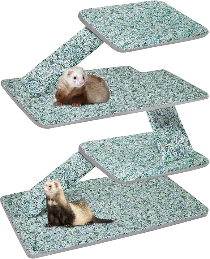 Bienbee Ferret Cage Liner Set, Waterproof Ferrets Cage Accessories for Small Animals Rats Chinchillas Hedgehogs Ferrets(Light Green,Double Unit Combo)