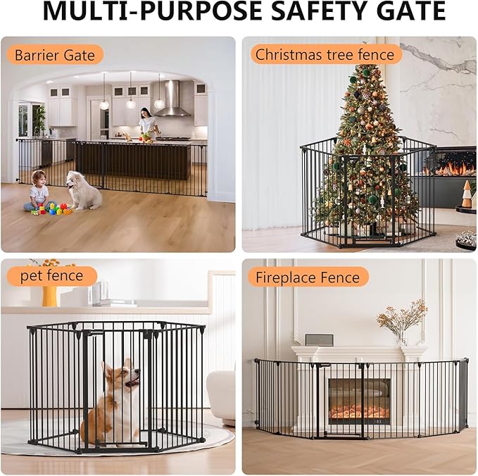 199" Extra Wide Baby Gate, Play Yard Child Safety Gate, Dog Gates with Auto-Close Door, Double Locking System for The House Doorways, Fireplace, Kitchen, 8-Panels, 30" Tall