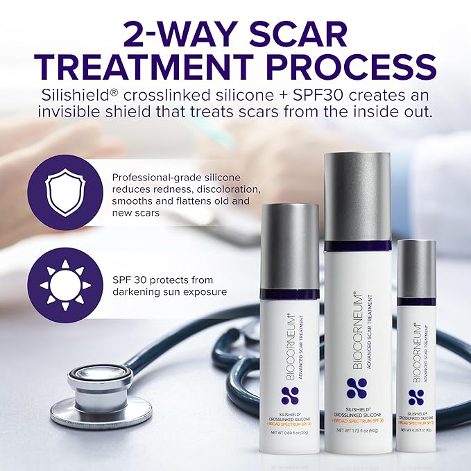 Biocorneum Advanced Scar Treatment – Silicone Scar Gel with Silishield® & SPF 30 20g – Scar Cream for Surgical Scars, C-Section & Acne – Fast Drying, Water Resistant Scar Removal Gel - for Children
