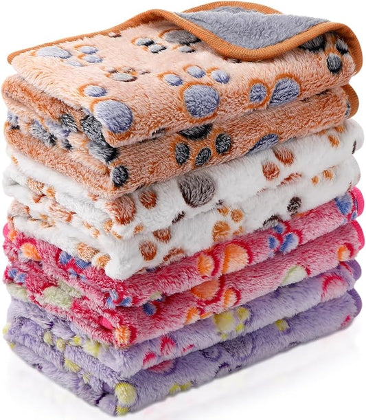 Reginary 4 Pcs Waterproof Guinea Pig Blankets Washable Small Animal Fleece Bedding Guinea Pig Cage Liners Reusable Training Pads Pet Pee Pad Sleep Mat for Hamster(Paw Print,28 x 14 Inch)