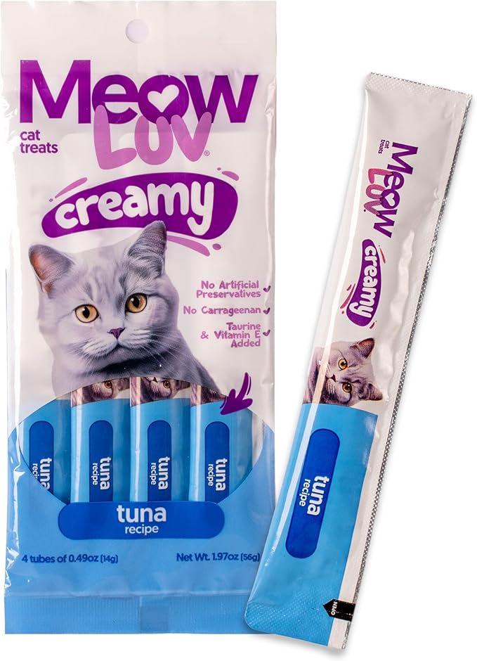 Ultra Chewy Meow Luv Salmon and Tuna Lickable Cat Treats - Delicious Squeezable Cat Treats - Carrageenan Free - No Artificial Preservatives - Irresistible Snack - 0.5 Ounce Tubes (Pack of 4)