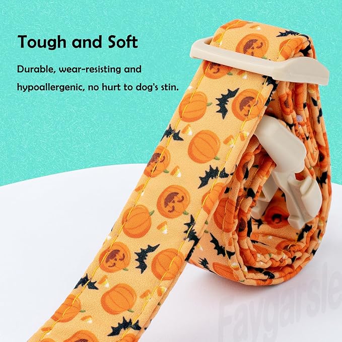 Faygarsle Halloween Dog Collar, Orange Pumpkin and Bat Pattern, Fall Festive Design for Small Medium Large Dogs M