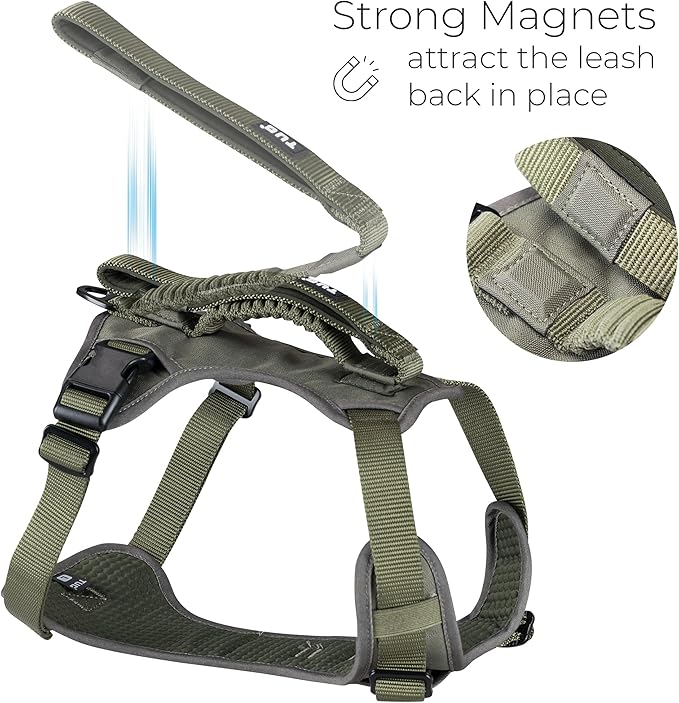TUG Grab Dog Harness | Integrated Traffic Leash Magnetically Attached for Quick Control (XL/Green)