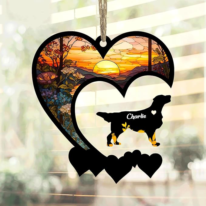 Lovely POD Flat Coated Retriever Suncatcher Ornaments, Personalized Flat Coated Retriever Memorial with Name, Dogs Loss Ornaments, Dog Remembrance Gift, Dog Memory Ornament, Loss of Dogs Sympathy Gift