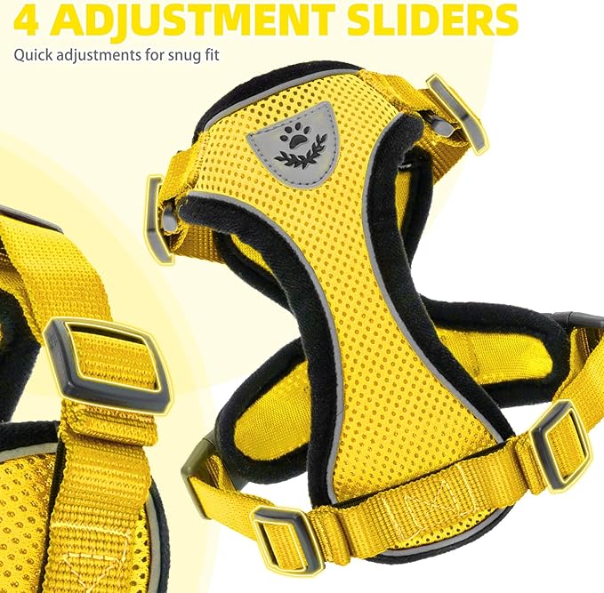 PUPTECK Cat Harness and Leash Set Escape Proof Reflective Cat Walking Harness Adjustable Soft Breathable Mesh Vest for Small Pets, Yellow, M
