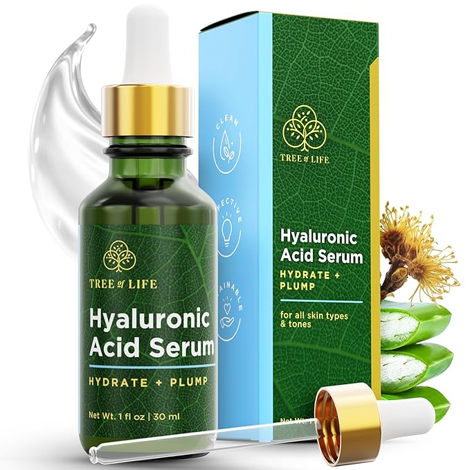 Tree of Life Beauty Hyaluronic Acid Serum, Skin Brightening Face Oil for Dark and Age Spots, Facial Serums for Dry and Sensitive Skin Care with Vitamin E for Soft Smooth Skin, 1 Fl Oz