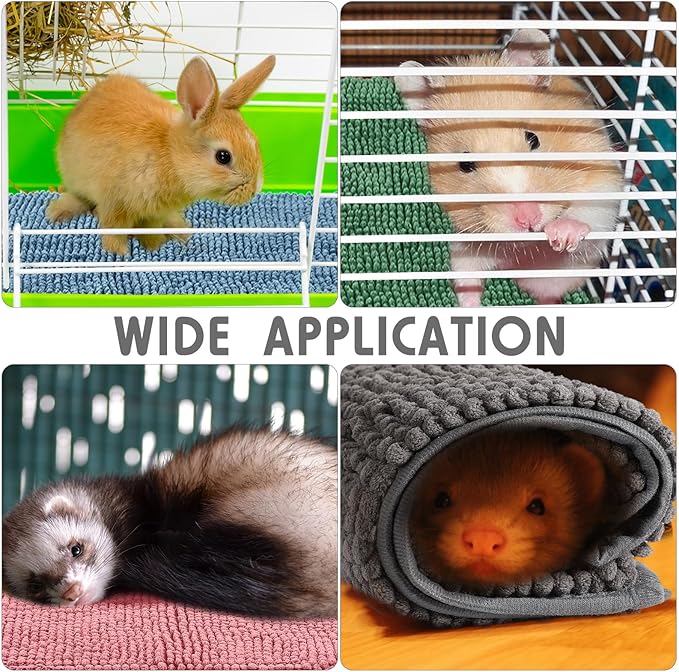 Amylove 4 Pcs Guinea Pig Cage Liner Guinea Pig Bedding Dog Door Mat for Muddy Pet Paws Washable Chenille Pee Pads Small Animal Sleeping Bed for Bunny Hamster(12 x 12 Inch,Square,Mixed Color)