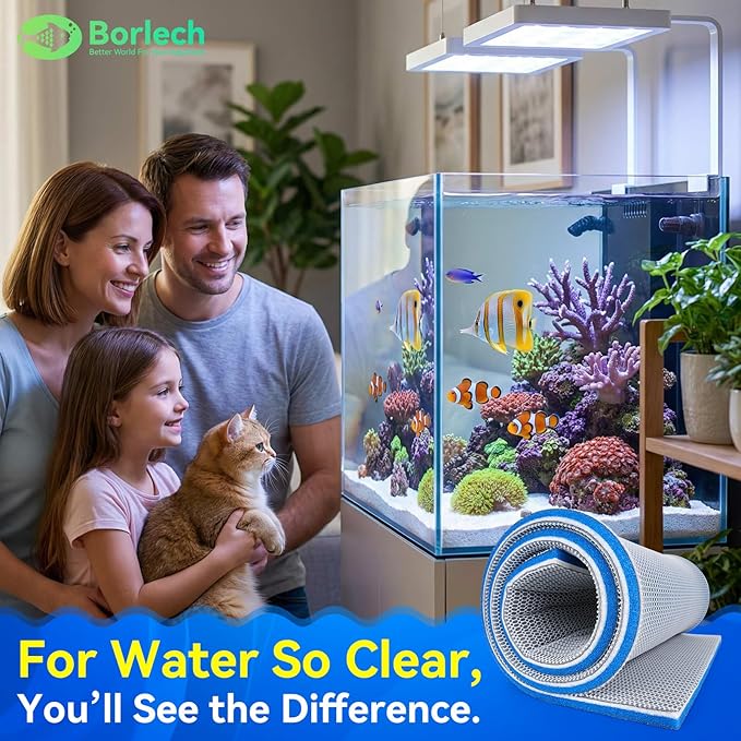 Borlech 8-Layer Fast-Acting Aquarium Filter Pad - Cut-to-Size Aquarium Floss Media for Fish Tank, Pond, Sump - Fast Water Polishing in Hours (23.62"x15.75"x0.6", 1 Pack)