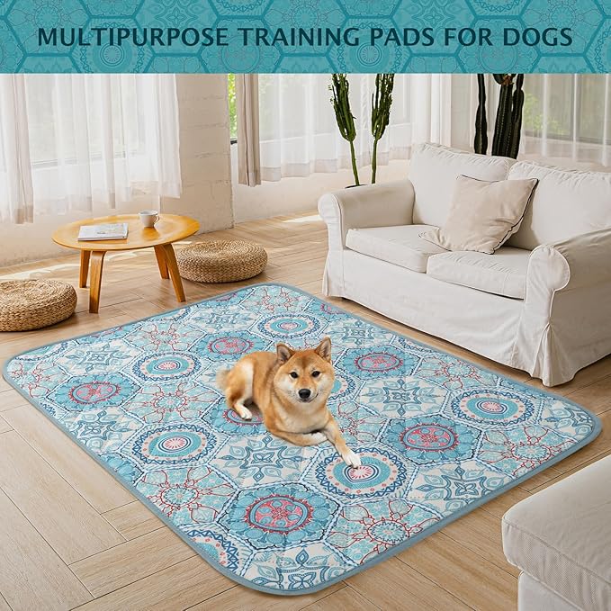 IEUUMLER Washable Pee Pads for Dogs, 2 Pack Non-Slip & Waterproof Pack Whelping Pad, Reusable Washable Puppy Potty Training Pad with Fast Absorbent for Playpen EU007 (Green Medallion, 30"X20"-2pcs)