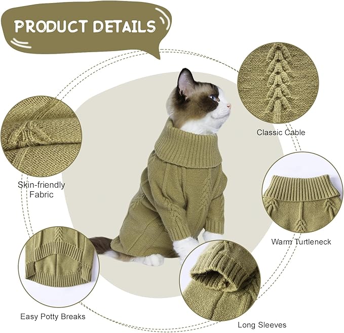 DELIFUR Dog Long Sleeve Sweater - Knitted Turtleneck Dog Knitwear Warm Dog Coats with Classic Cable Fall Winter Clothes for Small Dog (Green, Medium)