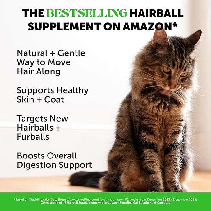 Cat Hairball Support Crunchy & Creamy Chews, Hairball Remedy Treats, Cat Furball Treatment, Supports Skin & Coat, Vitamins for Digestion, Chicken (30-Day Supply)