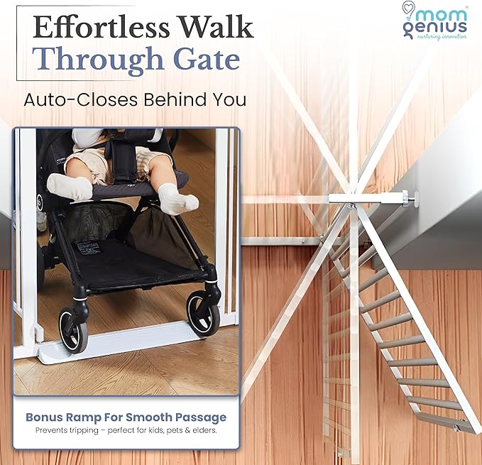 Pressure Mounted Baby Gate for Stairs, Extra Wide 29-40.5 Inch Adjustable, Auto-Close, Double Lock, 29.9" Tall Metal Dog Gates for Doorways, Kitchen & Hallways, CPC & CE Certified, White