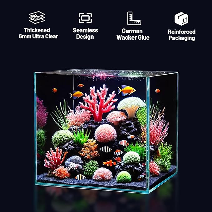 Ultra Clear Glass Fish Tank 16 Gallon, 6mm Thickened Rimless Aquarium Tank Low Iron, Cube Aquarium 15.7in x 15.7in x15.7in