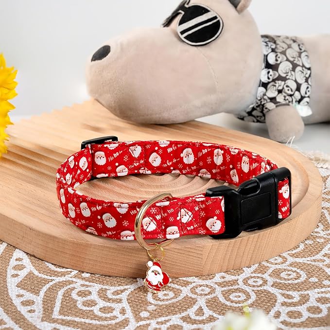 Red Christmas Dog Collar for Small Medium Large Dogs - Special Design Cute Santa Claus Collar for Girl Boy Puppies - Soft Adjustable for Male Female Dogs M