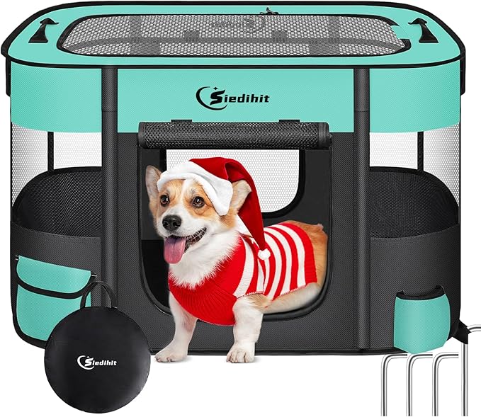 Dog Cat Playpen, Pet Puppy Portable Playpens for Outdoor Travel Crate, Indoor After Surgery Use, Foldable Dog Kennel Tent for Rabbit or Small Animals and Tent Stakes (Green, Small)
